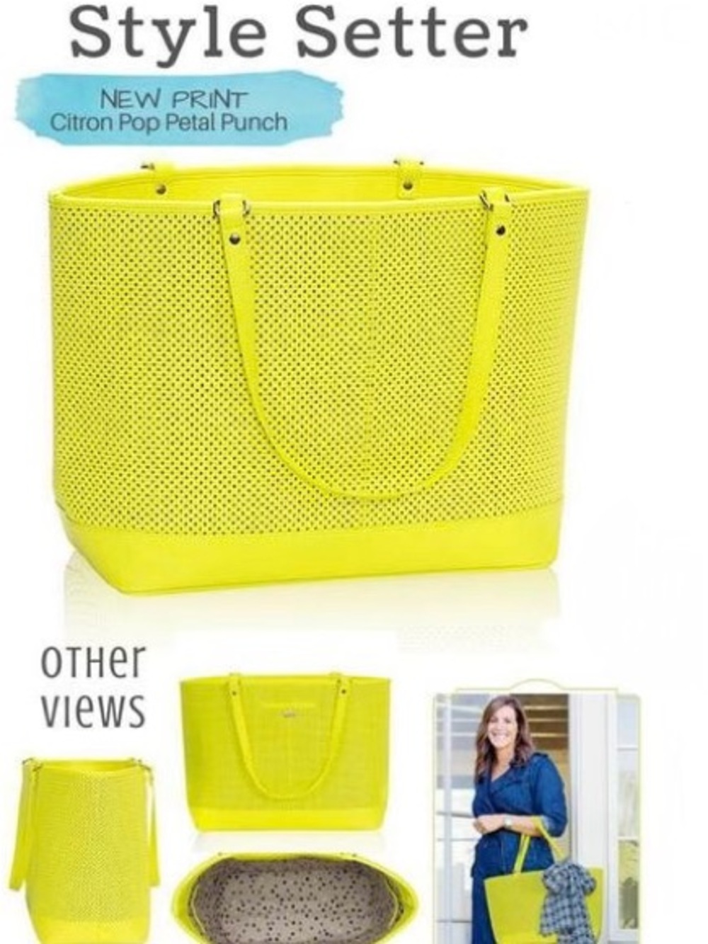 thirty-one Citron Pop Perforated Tote in Bright Yellow